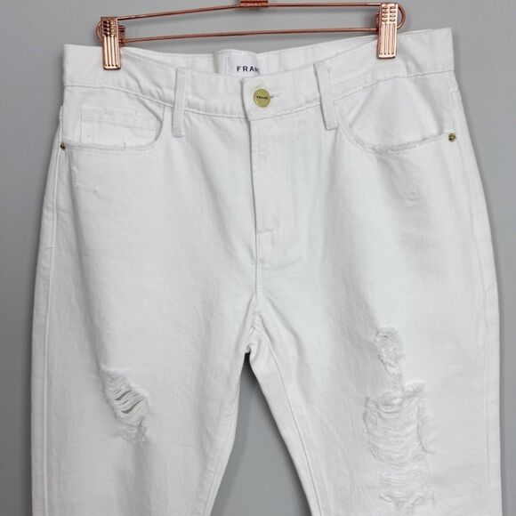FRAME | NEW Le Garçon White Distressed Denim Jeans Women’s Size 26 - Picture 4 of 12